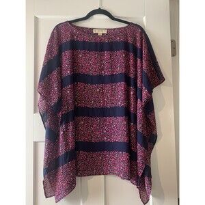 Michael Kors Women Size S M Poncho Top  Floral Flutter Sleeve Navy / Pink